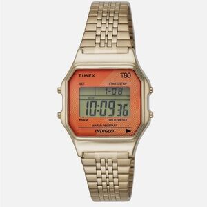 TIMEX Wristwatch T80 Orange Dial Gold Brass Quartz Digital America Watch